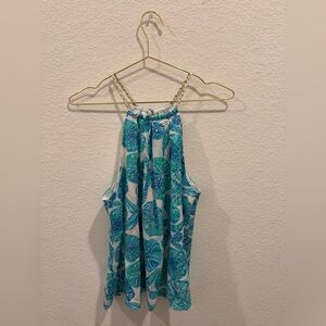 Lilly Pulitzer sleeveless blouse blue seashell sea urchin beach top